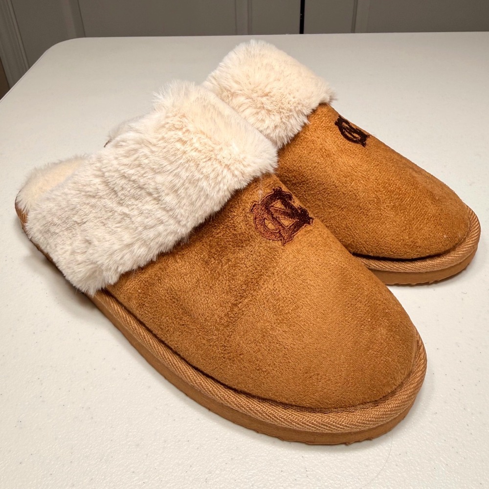 ZooZatz UNC North Carolina Tar Heels Faux Fur Slippers Chestnut Women's L 9-10